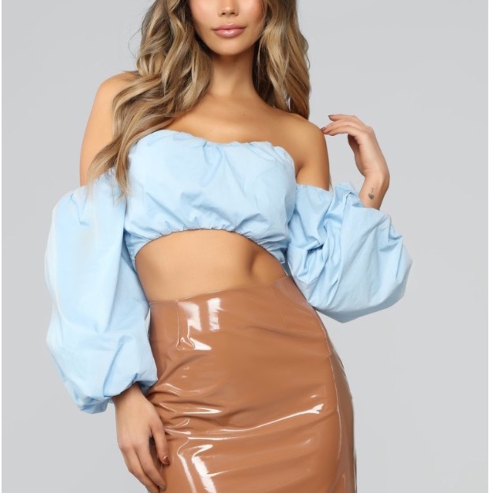 Blue off the shoulder crop top